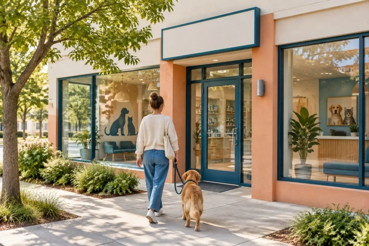 Entrada de la clínica veterinaria desde la calle