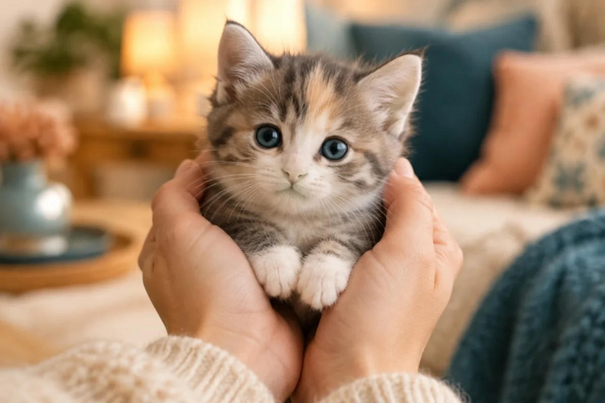 Gatito sostenido entre las manos