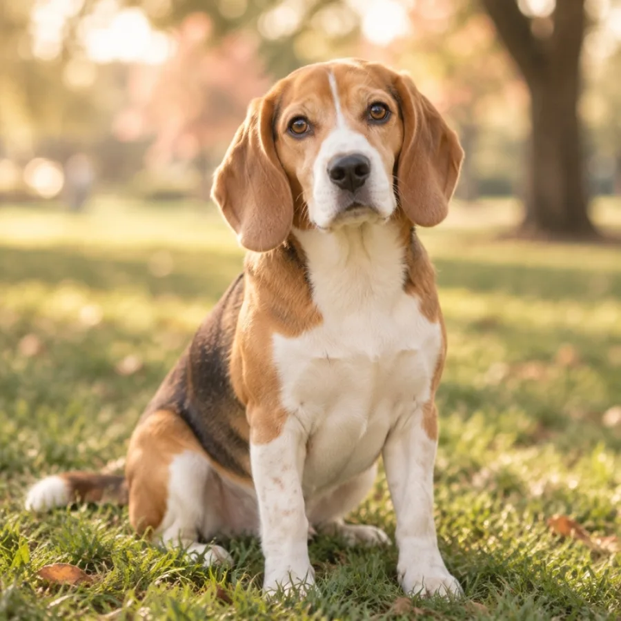 Beagle sentado en el parque