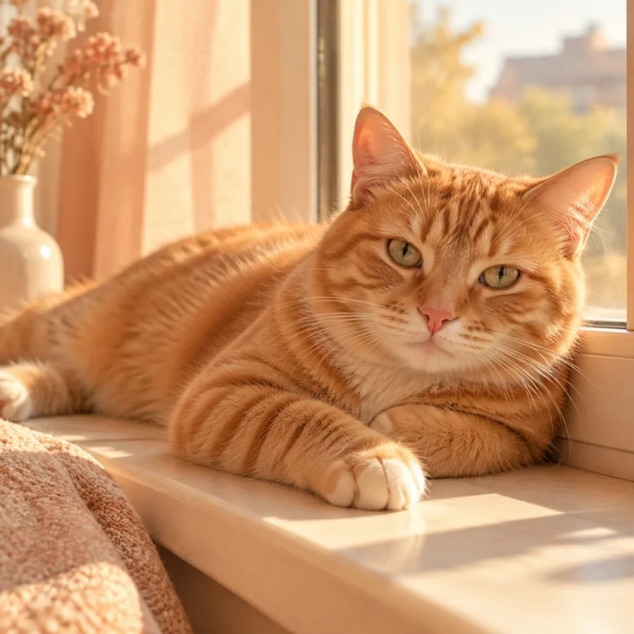 Gato naranja en la ventana