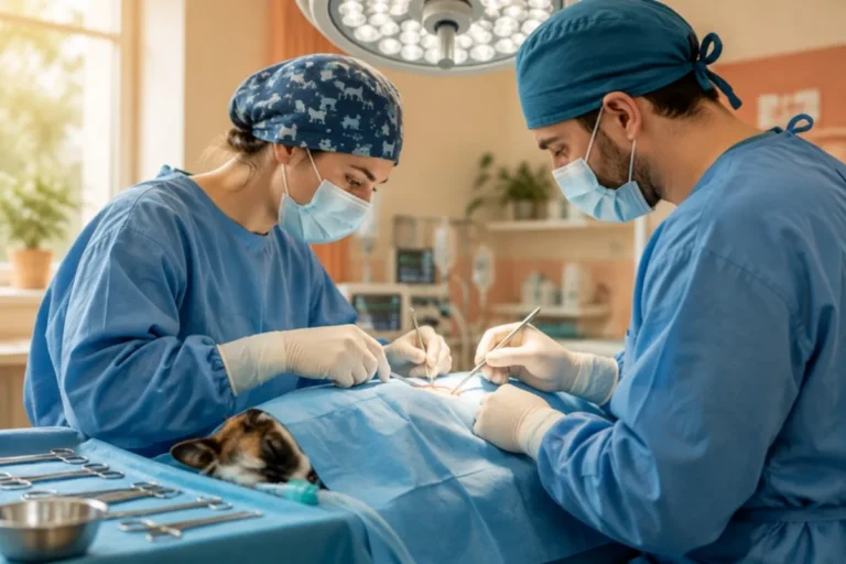 Dos cirujanos operando en quirófano