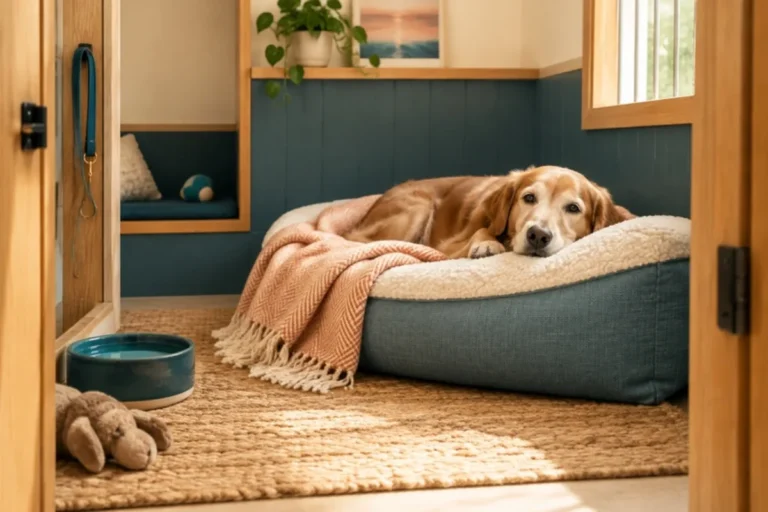 Perro descansando en una suite de estancia