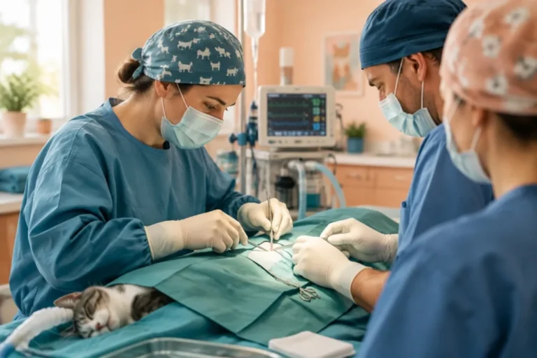 Equipo quirúrgico durante una esterilización